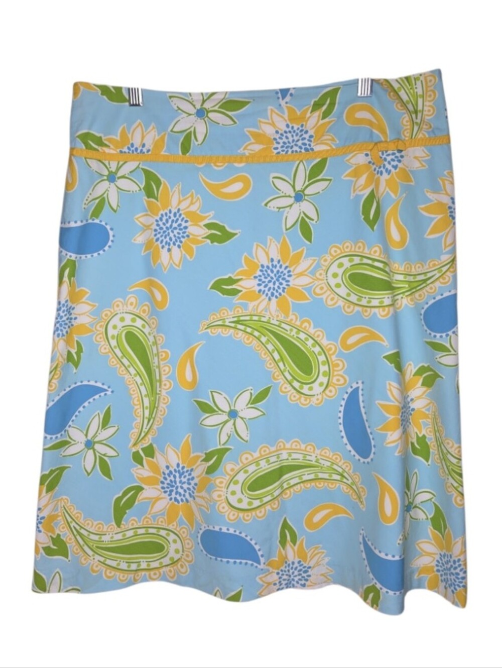 Lilly Pulitizer White Label Blue Yellow Floral Paisley Lined Skirt Size 14